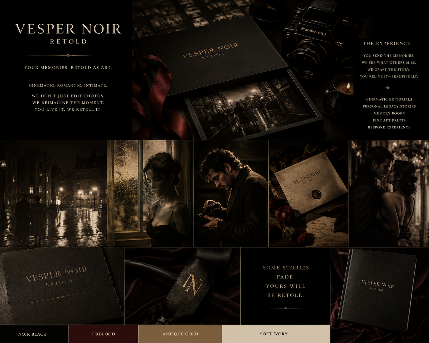 Vesper Noir visual identity and story moodboard